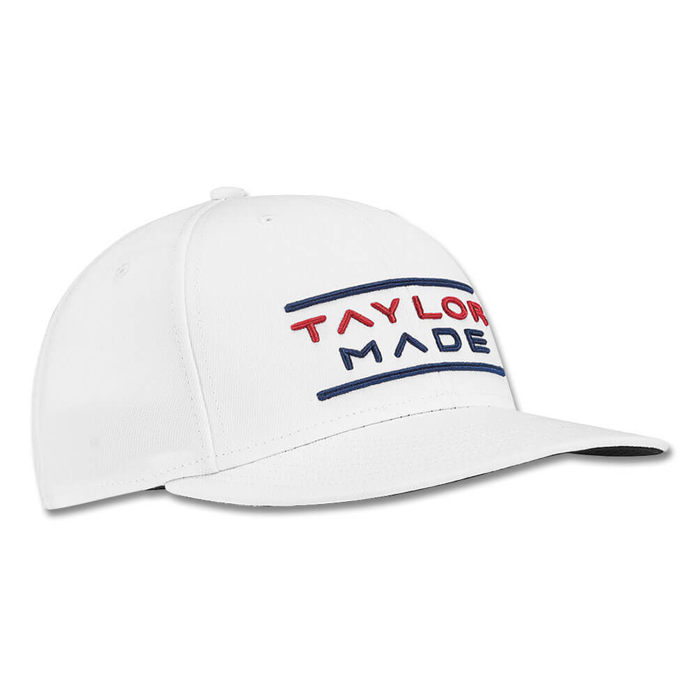 TaylorMade Stretchfit Flatbill Hat Golf Cap White - 23 Men