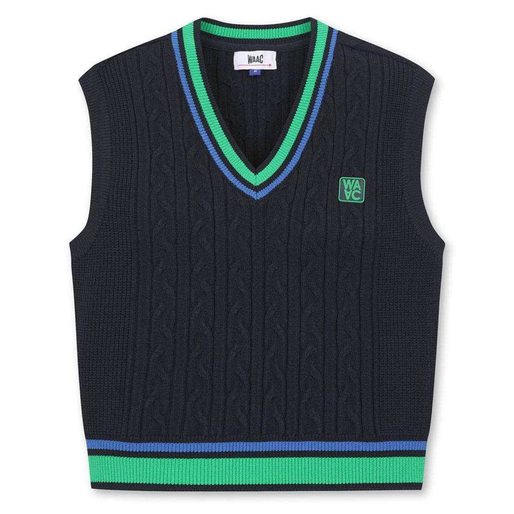 WAAC Cable V Neck Knit Golf Vest Navy - 23 Women