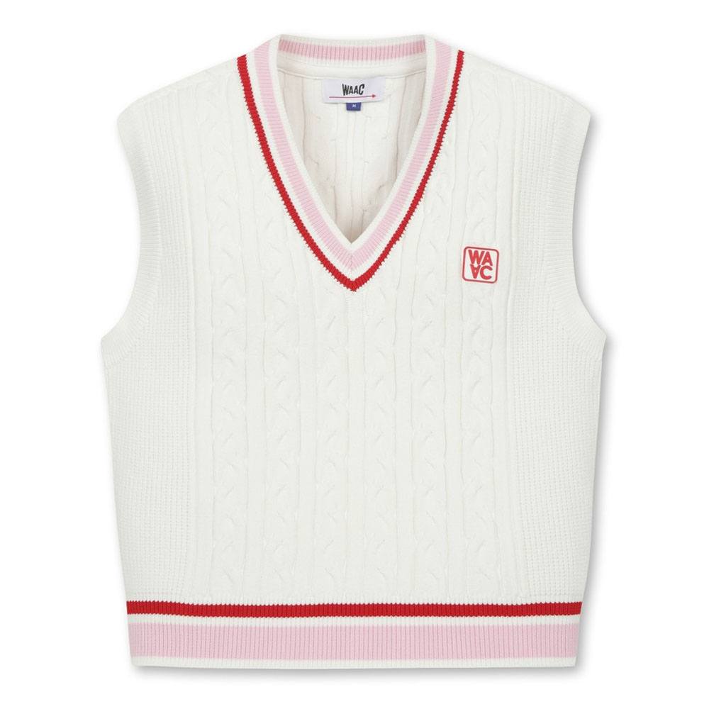 WAAC Cable V Neck Knit Golf Vest White - 23 Women