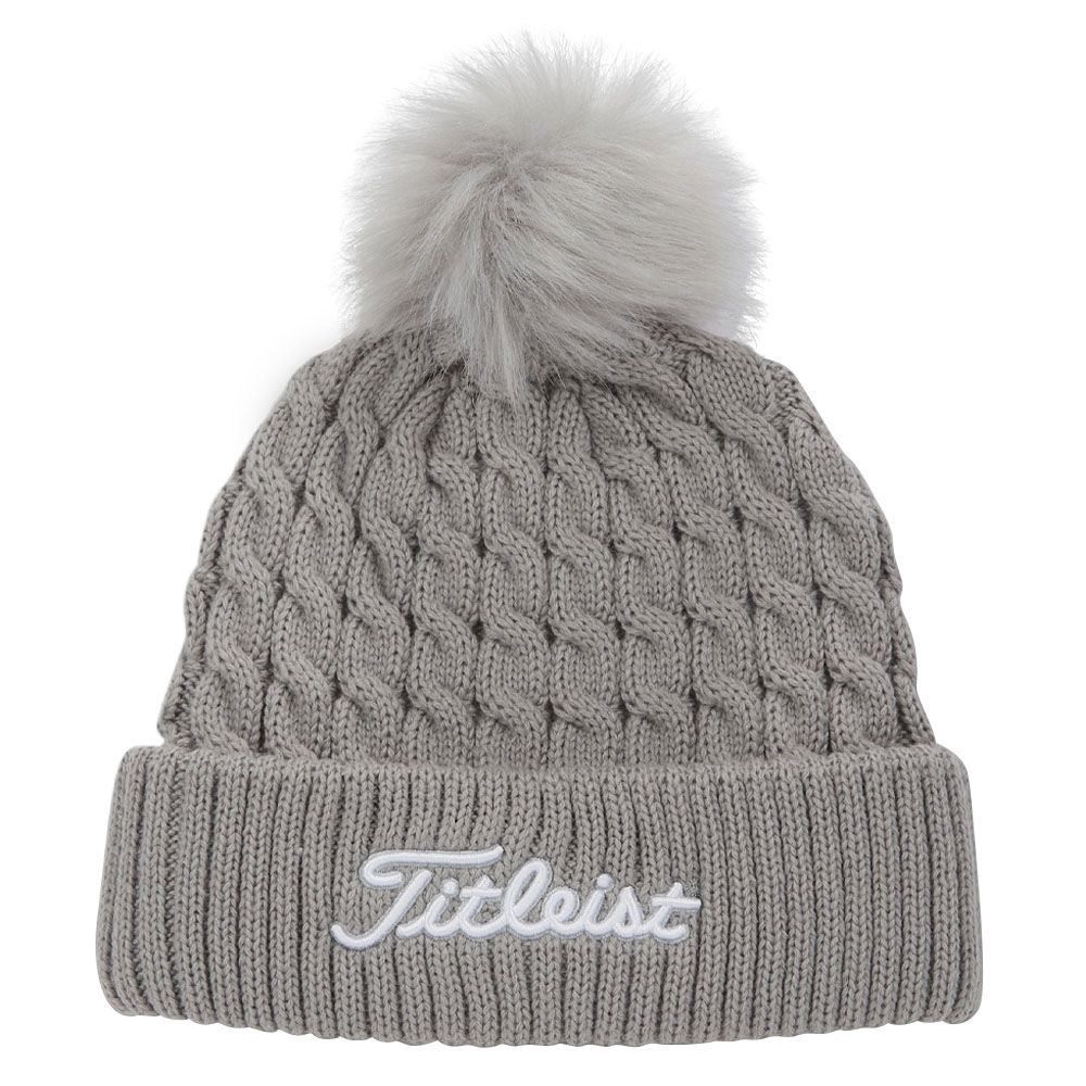 Titleist Cable Knit Pom Pom Golf Beanie Gray/White - 23 Men