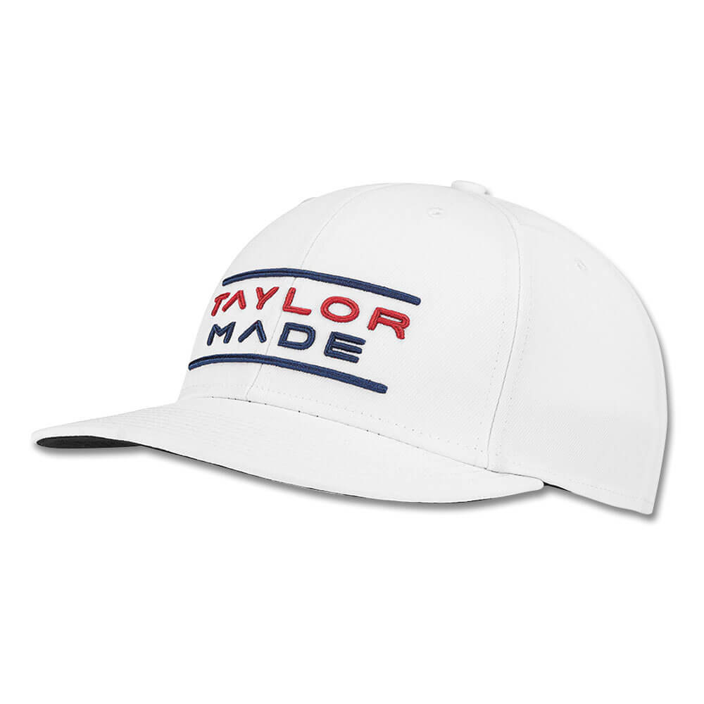 TaylorMade Stretchfit Flatbill Hat Golf Cap White - 23 Men