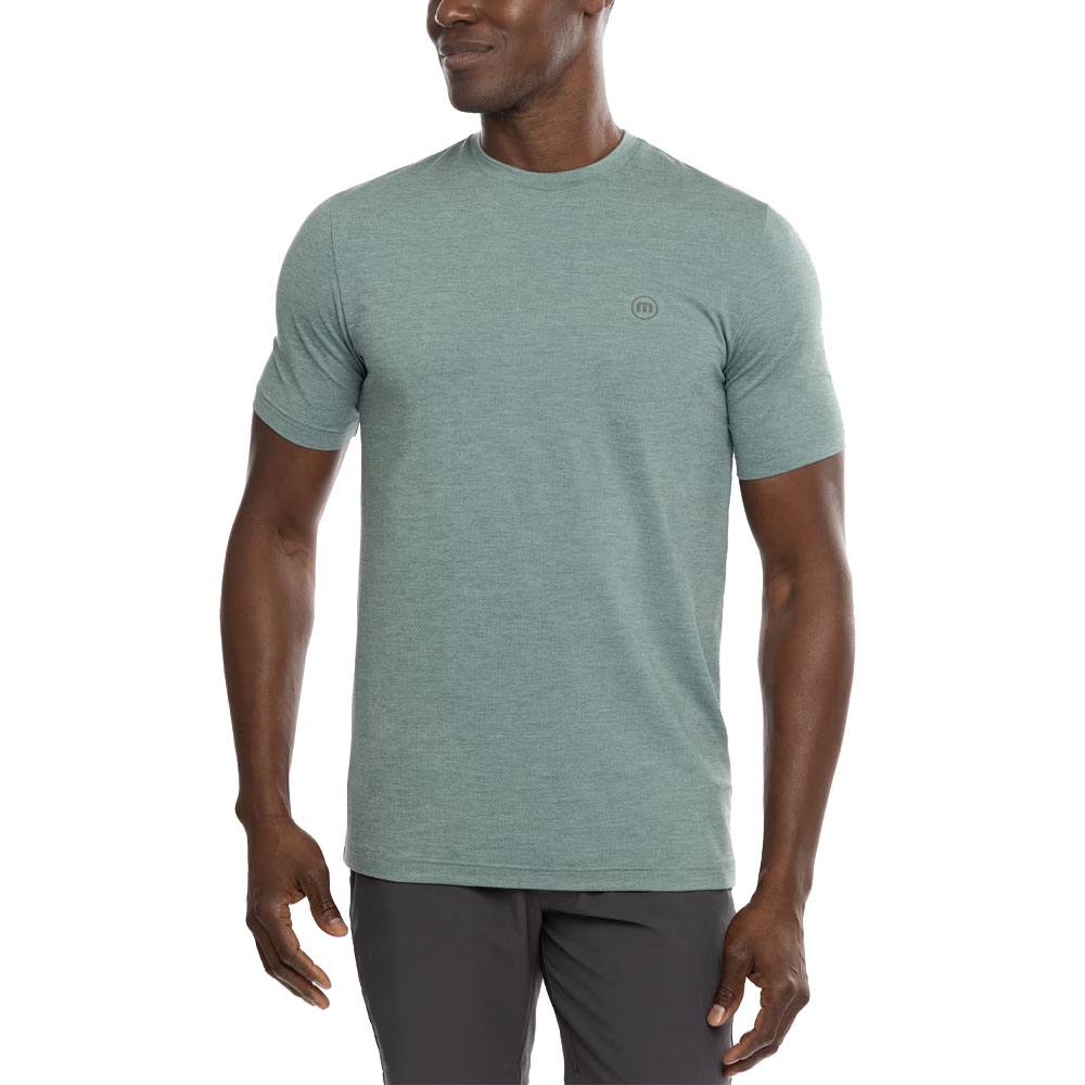 TravisMathew Scenic Vista Active Tee Golf T-Shirt Heather Silver Pine - 23 Men