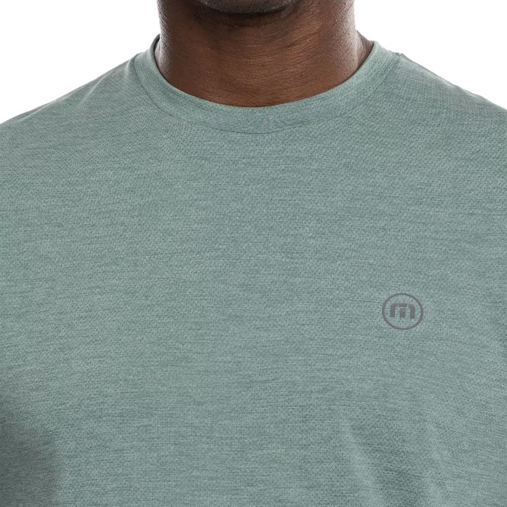 TravisMathew Scenic Vista Active Tee Golf T-Shirt Heather Silver Pine - 23 Men