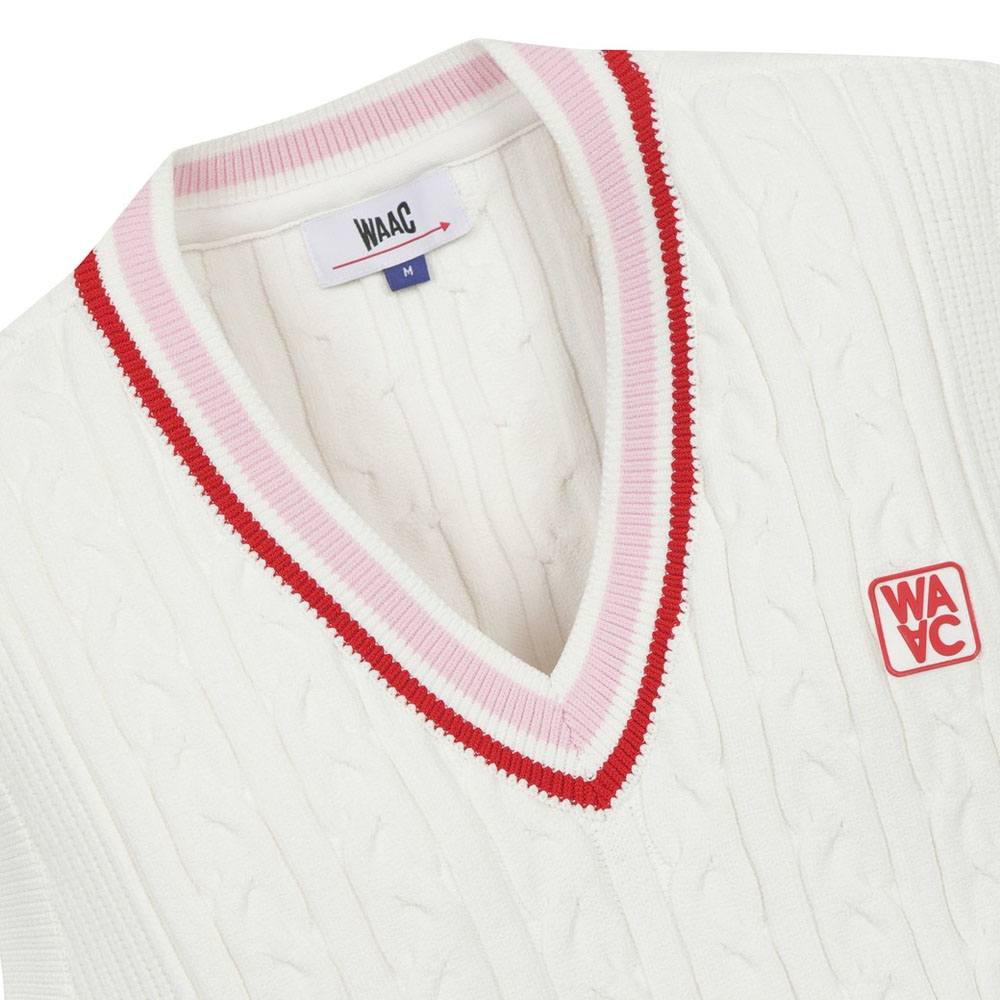 WAAC Cable V Neck Knit Golf Vest White - 23 Women